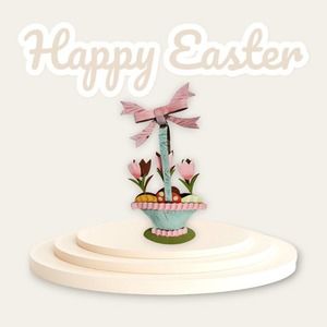 Metal Easter Basket With Eggs And Tulips Size 13"X7"X2"